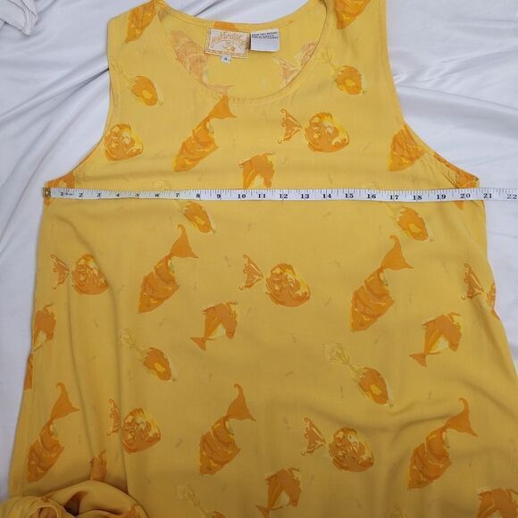 VINTAGE 90s yellow dress fish‎ print sleeveless maxi swim coverup M - Picture 5 of 7
